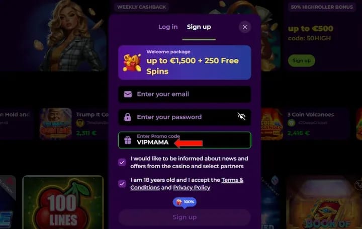 Bonus esclusivo SpinMama con codice VIPMAMA