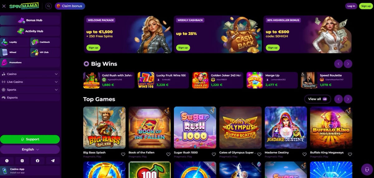 Homepage SpinMama Casino Online: gioca ora